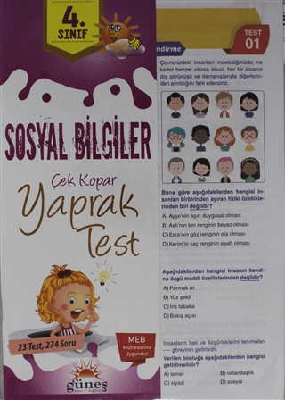 4. Sınıf Sosyal Bilgiler Çek Kopar Yaprak Test